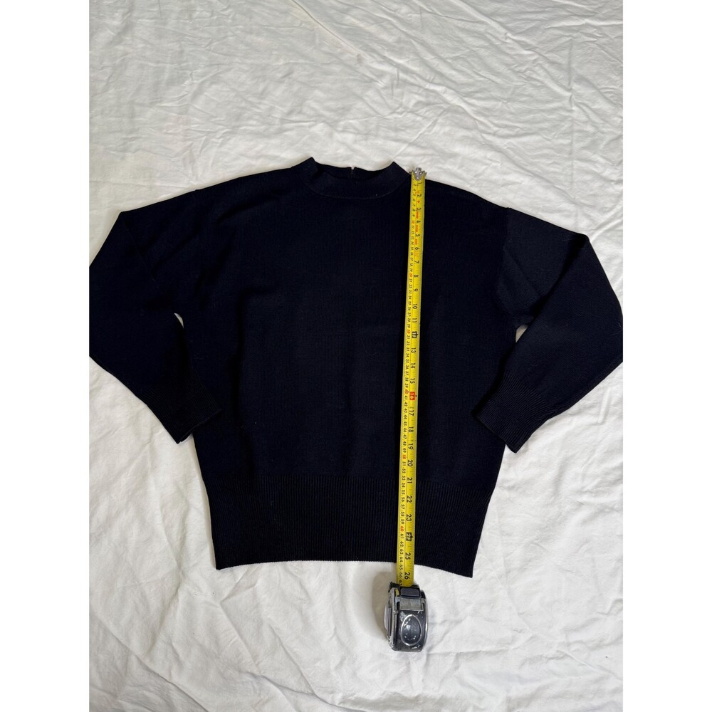 Vintage St John Basics Black Wool Knit Sweater L Mock Neck Made USA 90s - Picture 7 of 11